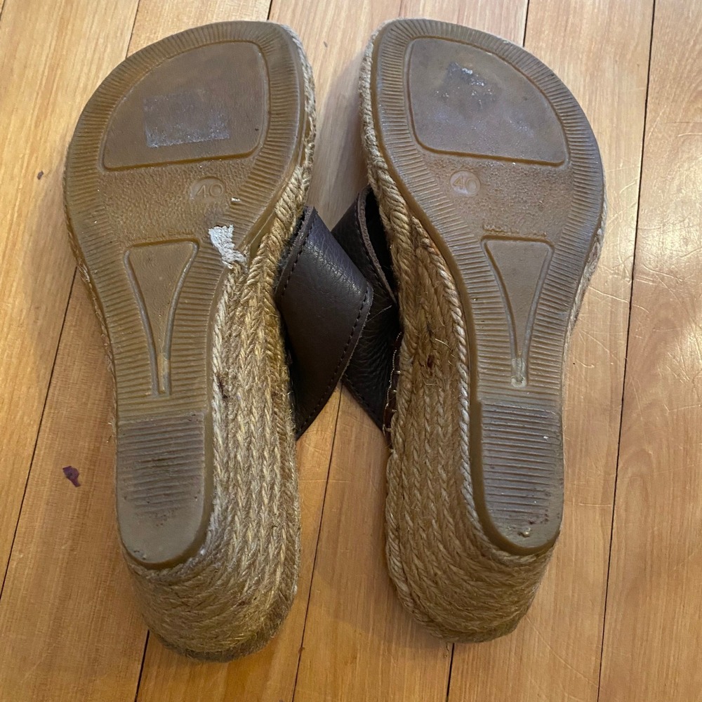 Burberry Women's Nova Check Espadrille Wedge Sandals Brown Leather Size 40 - Picture 3 of 7